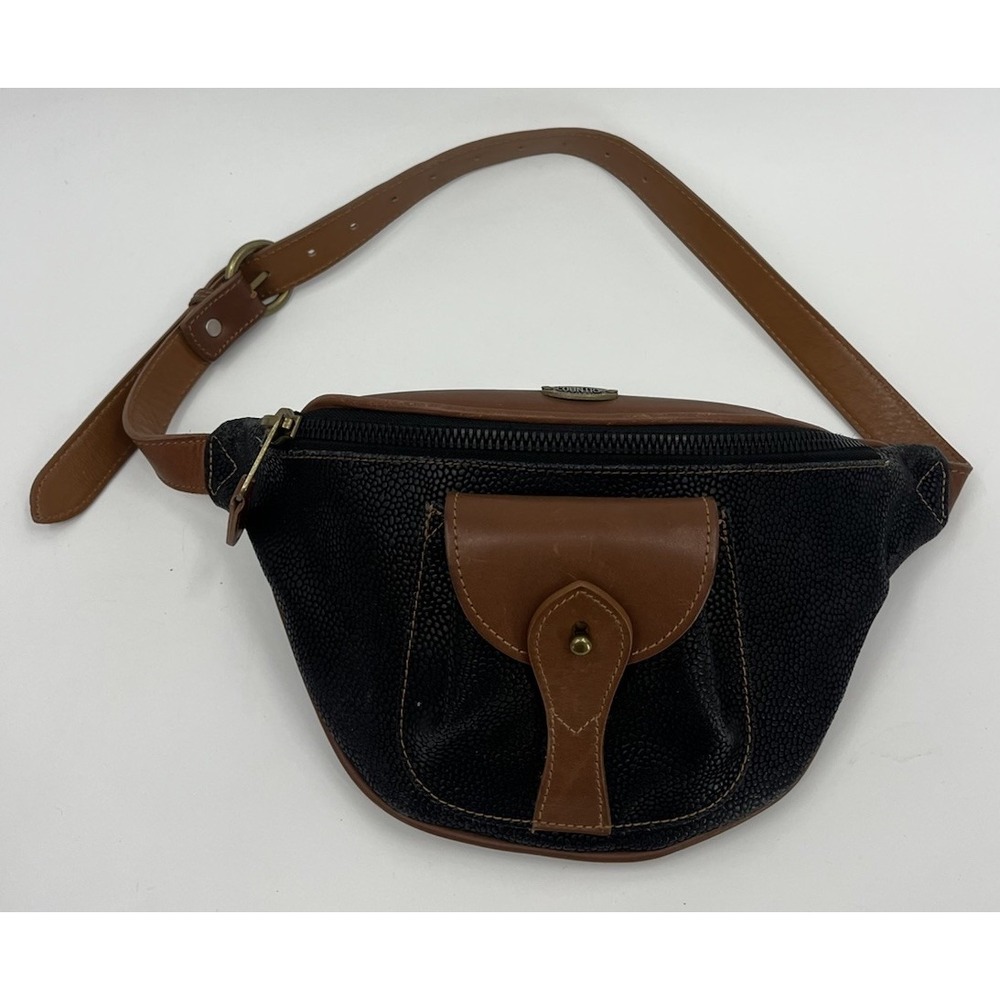 Mark Cross Country USA Black Caviar and Tan Leather Fanny Pack Belt Bag